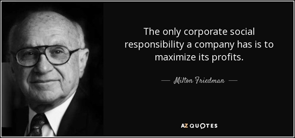 Name of the article and one of the core statements in M. Friedmans shareholder primacy doctrine from 1970